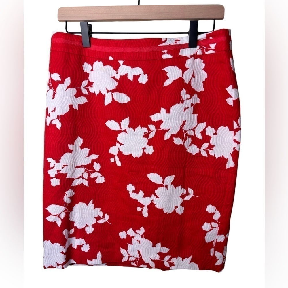Talbots Red White Floral Straight Pencil Skirt Size 8 Petite